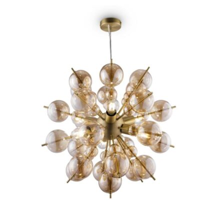 Lühter Rippvalgusti Bolla MOD133PL-06. Merevaik klaas. Pirni tüüp: 6*E27, max. 60W, komplekt ei sisalda pirni; Diameter – 57cm; kõrgus: 57 - 186 cm
