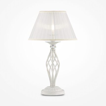 Laualamp, lauavalgusti Grace, Grace-ARM247-00-G. Maytoni. Metallraam, valge kuldse viimistlusega. Plisseeritud valge organza lambivarjud. Kristallripatsid. Ideaalne lahendus kaasaegsesse elu- ja magamistuppa. 1 pirni E14 (40W). Diameter 32 cm. Kõrgus 56 cm.