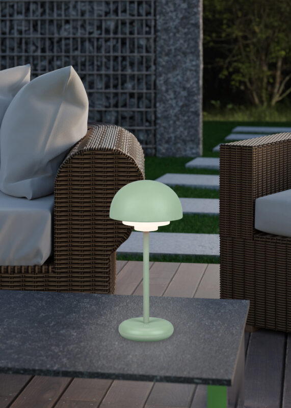 3d rendering of rattan garden furniture on wooden patio at garde
